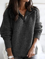 Autumn and Winter Zipper Pullover Long Sleeve Loose Sweater