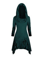 Long Sleeve Halloween Tree Print Hooded Asymmetric Cape Top