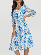 Blue Printed Square Neck Dress