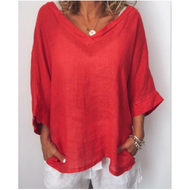 Plus Size Casual Solid V Neck 3/4 Sleeve Tops