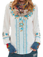 Retro Floral Long-sleeved Loose Ethnic Print Shirt