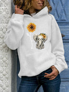 Plus Size  Women's Sunflower Letters Printed Hooded Sweatshirt