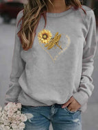 Dragonfly Print Crew Neck Long Sleeve Fleece Sweatshirt