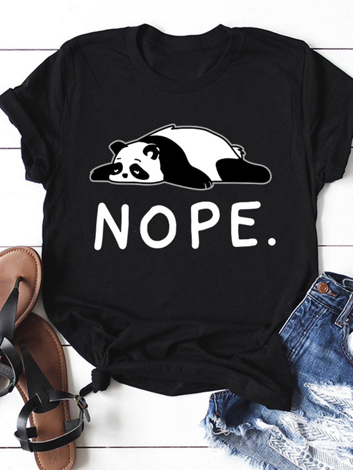 Women's Cotton Round Neck NOPE Spoof Short Sleeve T-shirt Women