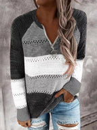 Patchwork Loose V-neck Pullover Sweater