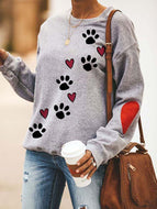 Dog Paw Print Long Sleeve Crew Neck Sweatshirt