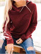 Autumn Winter New Solid Color Zipper Half Open Collar Loose Sweatshirt