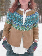 Pure Color Printed Knitted Sweater Sweater