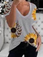 Sunflower Print Short-sleeved Round-neck T-shirt