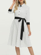 Lapel Print Contrast Stitching Dress