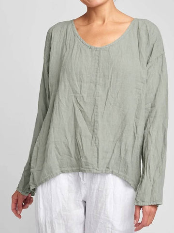 Comfortable Cotton And Linen Crew Neck Top