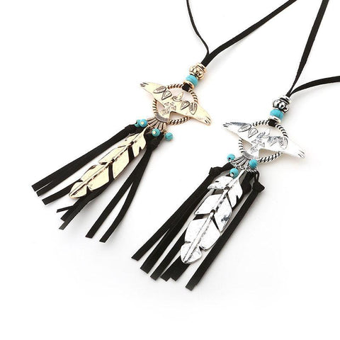 Eagle Charm Velvet Rope Turquoise Tassel Long Necklace