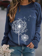 Dandelion Print Long-sleeved Casual Loose Sweater