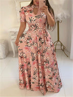 Fashion Digital Printing Floral Fashion Style Large Swing Dress Women Loose Maxi Dresses