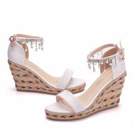 Large Size Wedge Heel Wool Embroidered Fashion Sandals Beach Women's Shoes