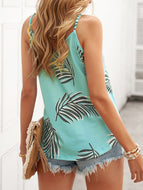 Tropical Botanical Print Tank Top T-shirt V-neck Halter Slim-fit Tops