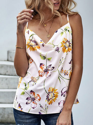 Floral Print Cowl Neck Tank Top