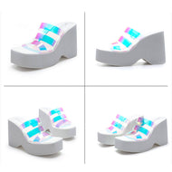 Wedge Heel Square Toe Transparent Slippers Outdoor Party Women Shoes Sandals