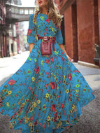 Ladies Chiffon Print Maxi Dress Bohemian Resort Dress Fashion Big Swing Long Robes