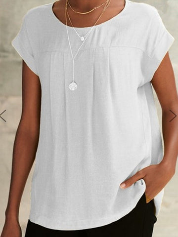 Summer Plus Size Cotton And Linen Fashion Round Neck Shirt