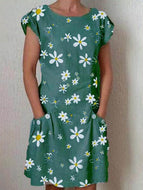 Daisy Flower Short Sleeve Pocket Dress