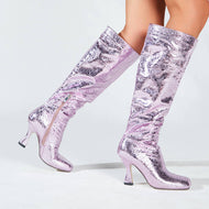 Women's Thin Over-the-Knee Boots High Heel High Quality Boots Square Toe Tall Boots for Girls