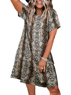 Summer Leopard Print Heart Shaped Crew Neck Short Sleeves Midi Dress