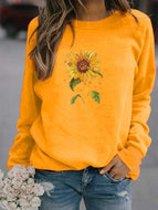 Fashionable Sunflower Print Long Sleeve  Top Sweatshir