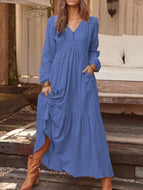 Cotton and Linen Retro Casual Long Sleeve Dress