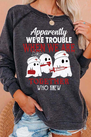 Women's Sweatshirts Slogan Ghost Print Sweatshirt