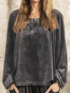 Velvet Loose Casual Solid Color Pullover Lantern Sleeve Top