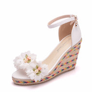 Large Size Wedge Heel Wool Embroidered Fashion Sandals Beach Women's Shoes