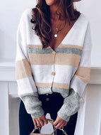 Striped Cardigan V-neck Sweater Top