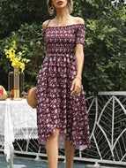 Summer New Tube Top Floral Irregular Waist Slim Temperament Dress