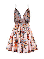 Summer Floral V-neck Backless Sexy Suspender Dress