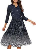 Retro Polka Dot Lapel Dress