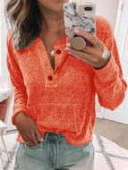 Autumn/winter Solid Color Button Long-sleeved Casual Top