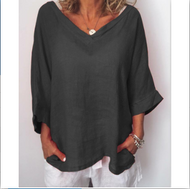 Plus Size Casual Solid V Neck 3/4 Sleeve Tops