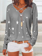 Star Print V-neck Top