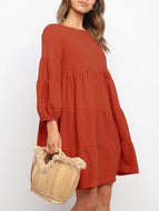 Cotton Linen Lantern Sleeve Dress