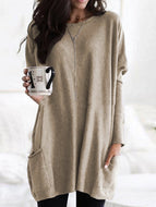 Round Neck Solid Color Loose Casual Long-sleeved Sweater