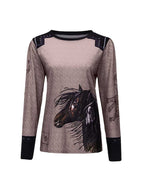 Western Denim Casual Horsehead Print Long Sleeve T-Shirt