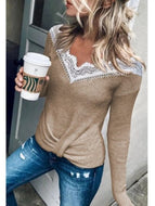 Lace V-neck Hem Twisted Long Sleeve Sweater