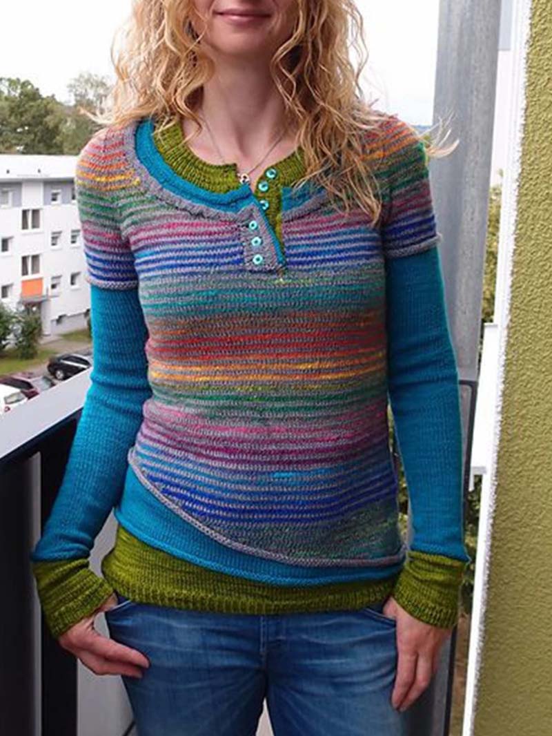 Striped Color Block Loose Long-sleeved Sweater