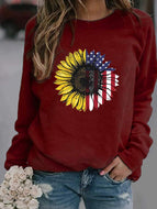 Sunflower Print Long-sleeved Sweatshir Tops