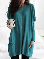 Round Neck Solid Color Loose Casual Long-sleeved Sweater