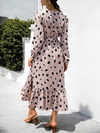 Polka Dot Print Slit Long Dress