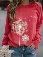 Dandelion Print Long-sleeved Casual Loose Sweater