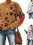 Dog Paw Print Long Sleeve Crew Neck Sweatshirt