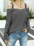 Autumn New Sexy Sling Strapless Solid Color Casual Long-sleeved Sweater